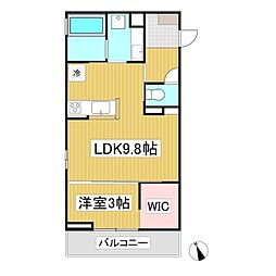 トリシア横町SOUTH 2階1LDKの間取り