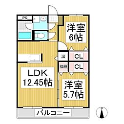 フォレシティ上田南 2LDKの間取図画像