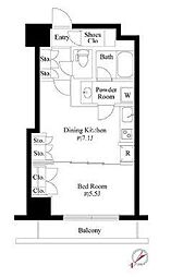 グランスイート銀座レスティモナーク 1DKの間取図画像