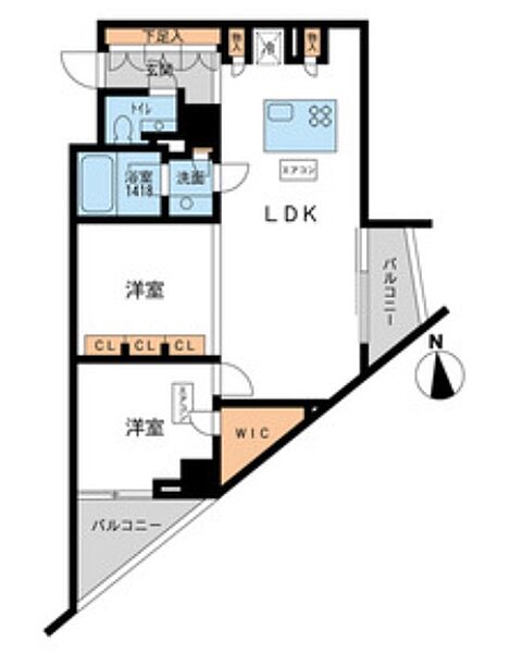 アーデン芝公園 1403｜東京都港区芝公園１丁目(賃貸マンション2LDK・14階・60.26㎡)の写真 その2