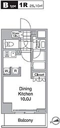 レジディア目黒4 ワンルームの間取図画像