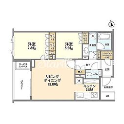 ザ・パークハウス広尾羽澤 2LDKの間取図画像