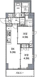 レジディア白金高輪2 2DKの間取図画像