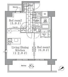 パークハビオ目黒リバーサイド 2LDKの間取図画像