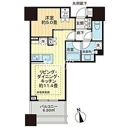 白金ザ・スカイ東棟 1LDKの間取図画像
