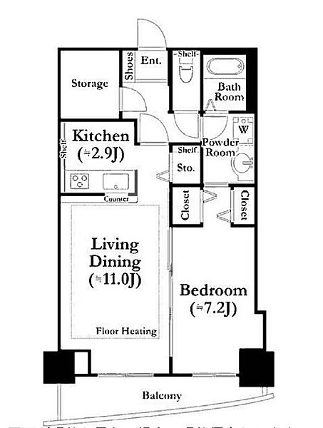 河田町ガーデン1号棟 2104｜東京都新宿区河田町(賃貸マンション1LDK・21階・56.14㎡)の写真 その2