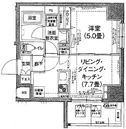 アイル大手町 1DKの間取図画像