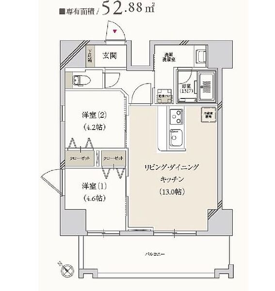 プライマル月島 701｜東京都中央区月島１丁目(賃貸マンション2LDK・7階・52.88㎡)の写真 その2