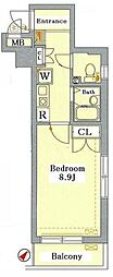 グランヴァン水天宮2 1Kの間取図画像