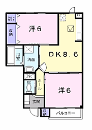 エヴァーグリーン　Ａ 1階2DKの間取り
