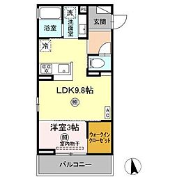 トリシア横町SOUTH 1LDKの間取図画像