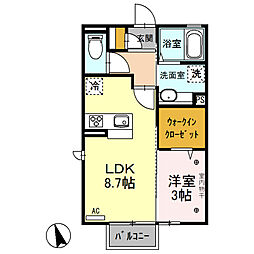 ローランド 1LDKの間取図画像