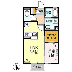 ローランド 1LDKの間取図画像