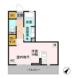 アレーズジュアン ワンルームの間取図画像