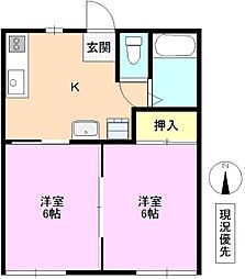 小川原マンション 2Kの間取図画像