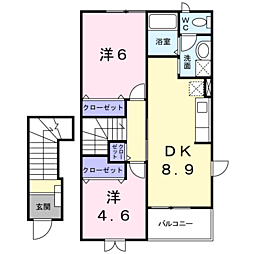 ファミーユ古里B 2DKの間取図画像