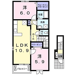 アルカンシエル古里C 2LDKの間取図画像