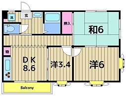メゾン石川 2階3DKの間取り
