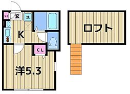 グランクオール西新井 2階1Kの間取り