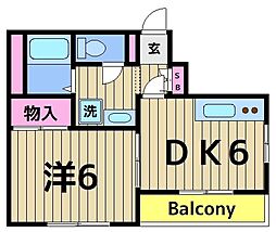 ジュネスラヤマ 1DKの間取図画像