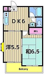 礒貝マンション 2DKの間取図画像