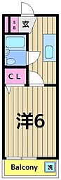 エレガンス綾瀬フォース 1Kの間取図画像