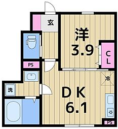 親水公園BASE 1DKの間取図画像