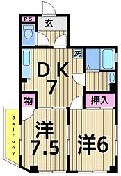 キャッスル増田 2DKの間取図画像