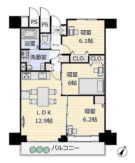 「全室6帖以上のゆとり設計」