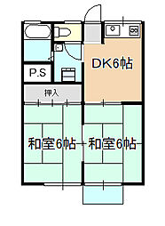 JR山陽本線 北長瀬駅 徒歩27分の賃貸アパート 2階2DKの間取り