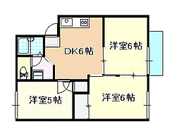 アーバンハイツ浜野C 3DKの間取図画像