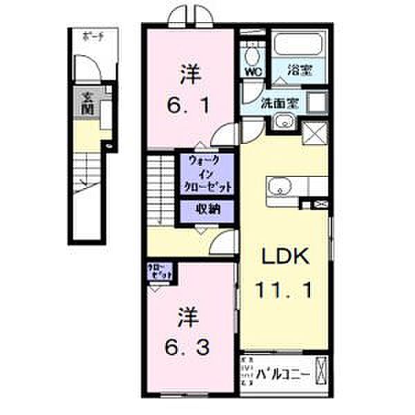 ガーデンプラザ ｜愛知県名古屋市中川区万場4丁目(賃貸アパート2LDK・2階・58.57㎡)の写真 その2