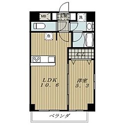 Canal East 2階ワンルームの間取り