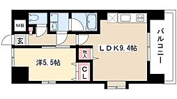 ラドゥセール山王 1LDKの間取図画像