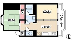 クレールモリIV 2階2DKの間取り