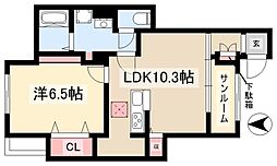春風 1階1LDKの間取り
