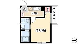 カーサアベニューナカムラ 2階1Kの間取り