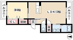 ヴィターレ日比野 2階1LDKの間取り