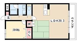 高畑T-1マンション 3階1LDKの間取り