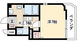 フォーヴル中島 1Kの間取図画像