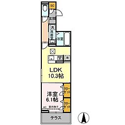 セレスティア助光D 1LDKの間取図画像