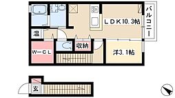 珠輝 1LDKの間取図画像