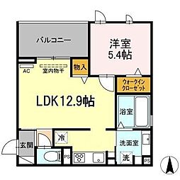 クオレアス乗江 1LDKの間取図画像