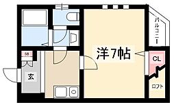 アムール金山 1Kの間取図画像