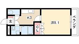 舞瑠夢 1Kの間取図画像