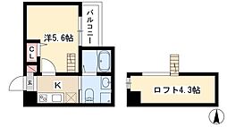 CRASTINE高畑 1Kの間取図画像