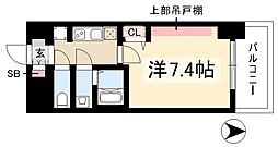 プレリス太閤通セルシア 1Kの間取図画像