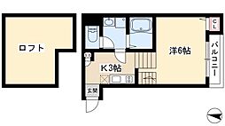 インペリアル中村 1Kの間取図画像
