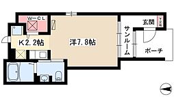 エテルノ・プラシード2 1Kの間取図画像
