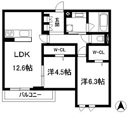 サンハイム二瀬 2LDKの間取図画像